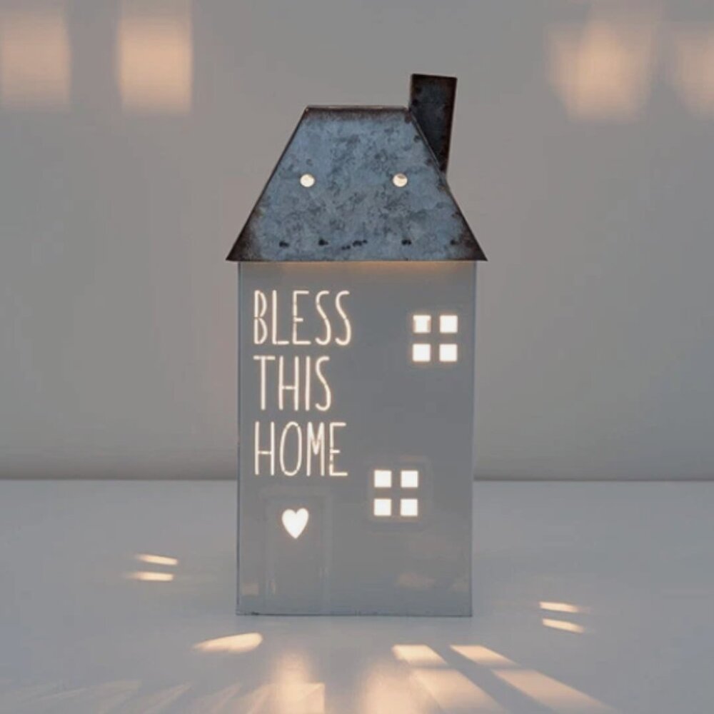 Scentsy Wax Warmer Rustic White Galvanized Metal House -Bless This Home